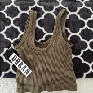 Urban Outfitters Olive Ribbed Crop Top